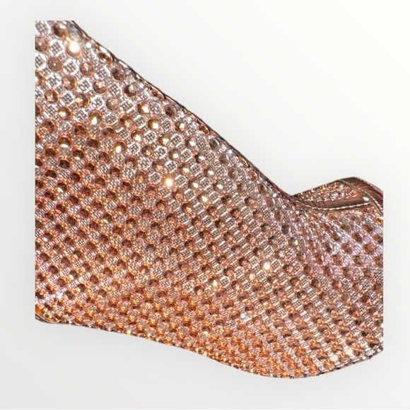 Windsor Sexy Rose Gold Rhinestone Peep Toe Cutout Heel High Heels Booties 7.5 - Picture 13 of 15